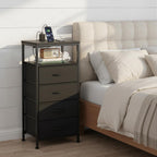 Nightstands Set of 2 with Charging Station, Bedside Table with USB Ports & Type-C, 2 Fabric Drawers Night Stand with Open Shelf, Compact End Table for Bedroom, Rustic Brown
