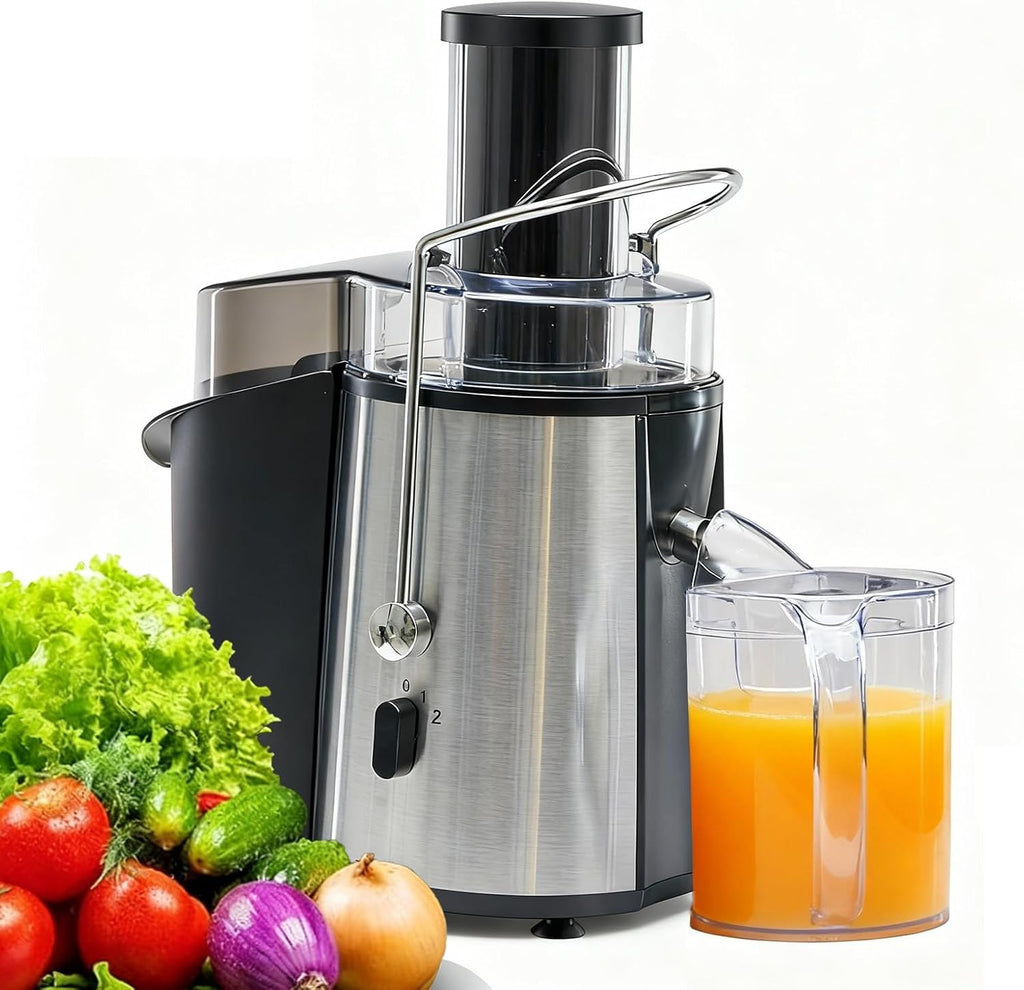 Centrifugal Juicer Machines, 500W Juice Extractor with 2 Feed Chute and Pallet for Vegetable and Fruit, Electric Juicer with 3 Speed Quick Juicing, Easy to Clean, BPA-Free, Silver