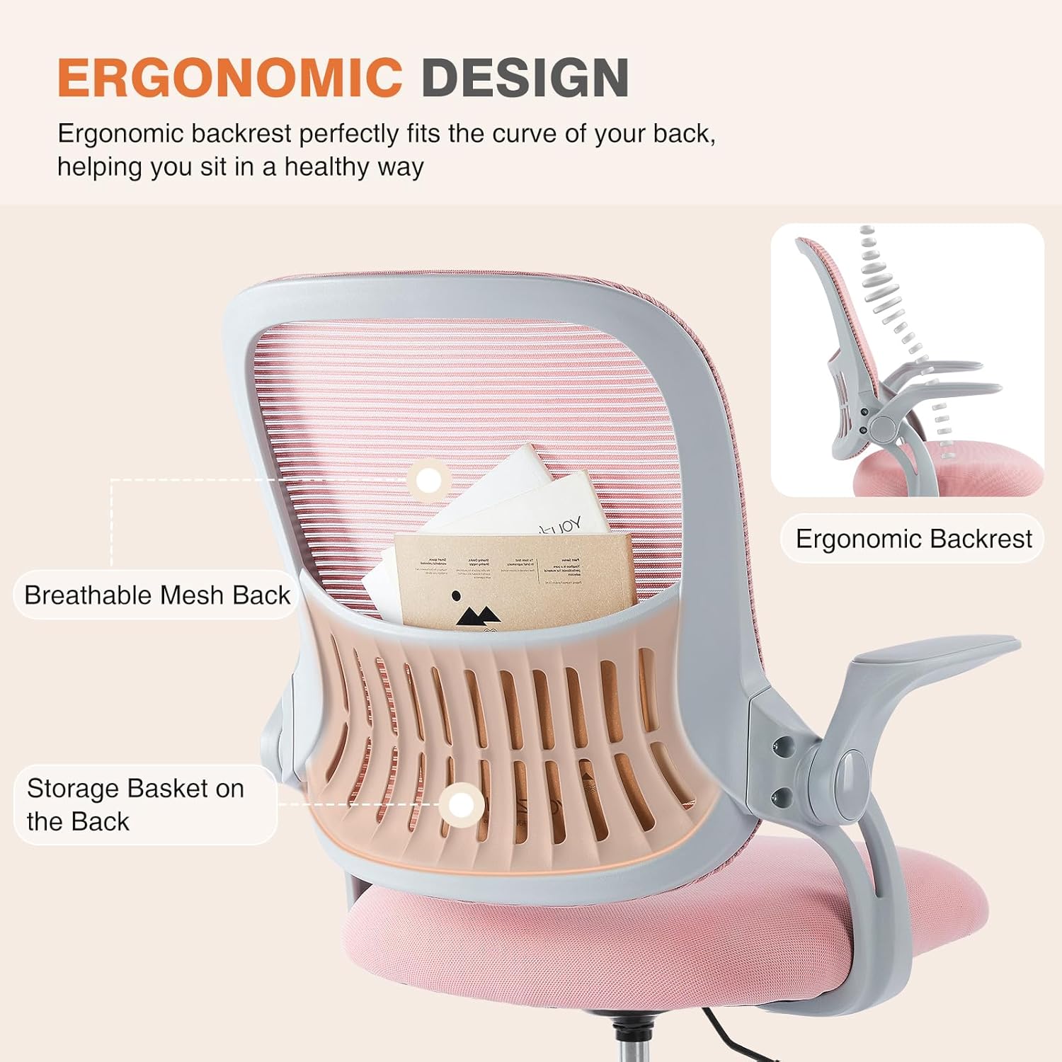Home Office Managerial Executive Chair, Ergonomic Mesh Adjustable Swivel Mid-Back Chair with, Flip-up Arms, Comfortable Lumbar Support, Comfy Arms for Bedroom,Study,Student