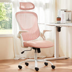 Home Office Managerial Executive Chair, Flip Up Armrest Ergonomic Mesh Adjustable Swivel Mid-Back Computer Desk Chair with Comfortable Lumbar Support, Comfy Arms for Bedroom,Study