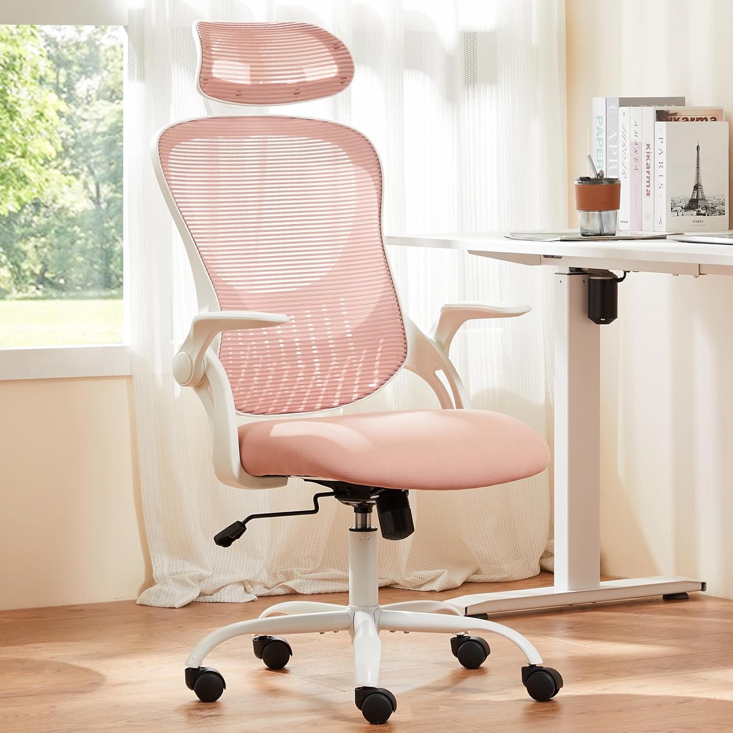 Home Office Managerial Executive Chair, Ergonomic Mesh Adjustable Swivel Mid-Back Computer Desk Chair with Comfortable Lumbar Support, Comfy Arms for Bedroom,Study