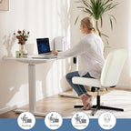 Criss Cross Chair No Wheels, Legged Office Desk Armless Chair Wide Seat, Adjustable Swivel Teddy Fabric Task Vanity Chairs for Home Bedroom, Beige