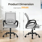 Office Desk Chair - Ergonomic Mid Back with Lumbar Support & Rocking Mode, Height Adjustable with Fixed Armrest, for Home, Computer, Gaming, Conference, Meeting Room, 360?? Swivel, Grey, 2 Pack