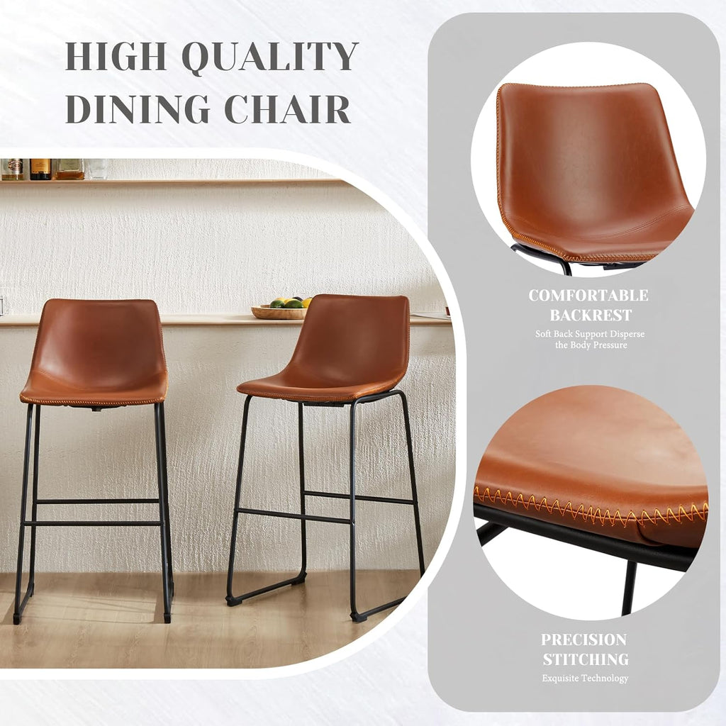 Counter Height Bar Stools Set of 4, 30 inch Height Stool Faux Leather Barstools with Back, Armless Kitchen Island Countertop Comfortable Modern Chairs with Metal Legs, Warm Brown