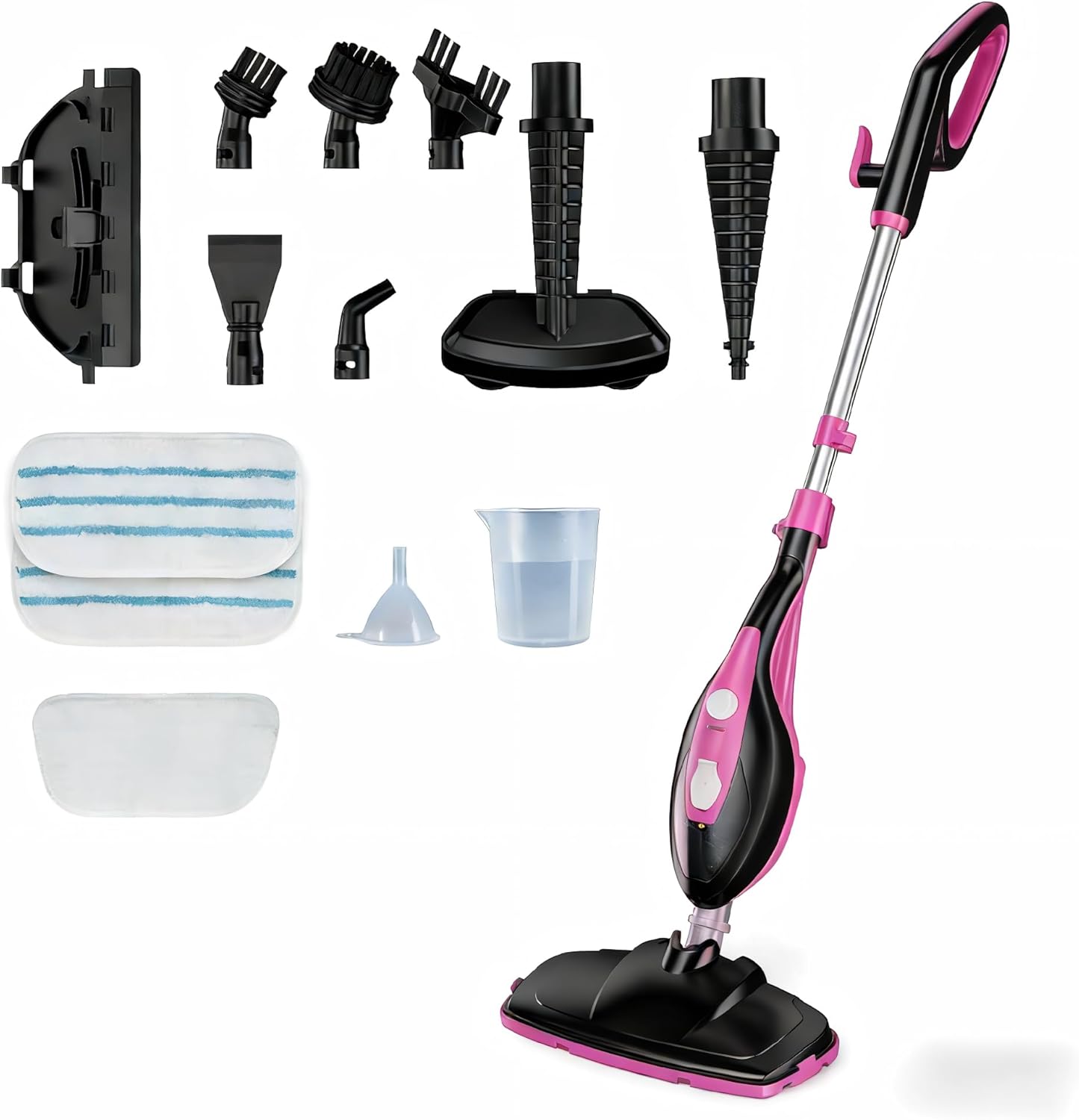 10-in-1 Steam Mop, 1550W Detachable Handheld Steam Cleaner for Floor Cleaning, 16FT Cord, 2 Washable Pads, Multi-Purpose Floor Steamer for Hardwood, Carpet, Tile, Grout, Windows, Black Grey