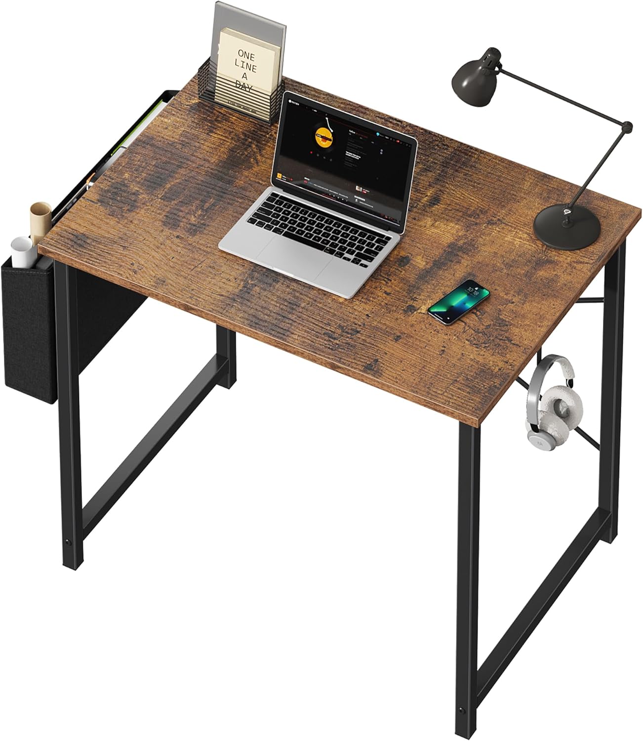 Computer Desk 31 Inch Home Office Desks for Small Spaces, Gaming Writing Study Work Table with Storage Bag and Headphone Hook for Bedroom, Black