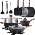 17 Pcs Pots and Pans Set, Nonstick Kitchen Cookware Set, Induction Cooking Sets with Stay-Cool Handles, Black