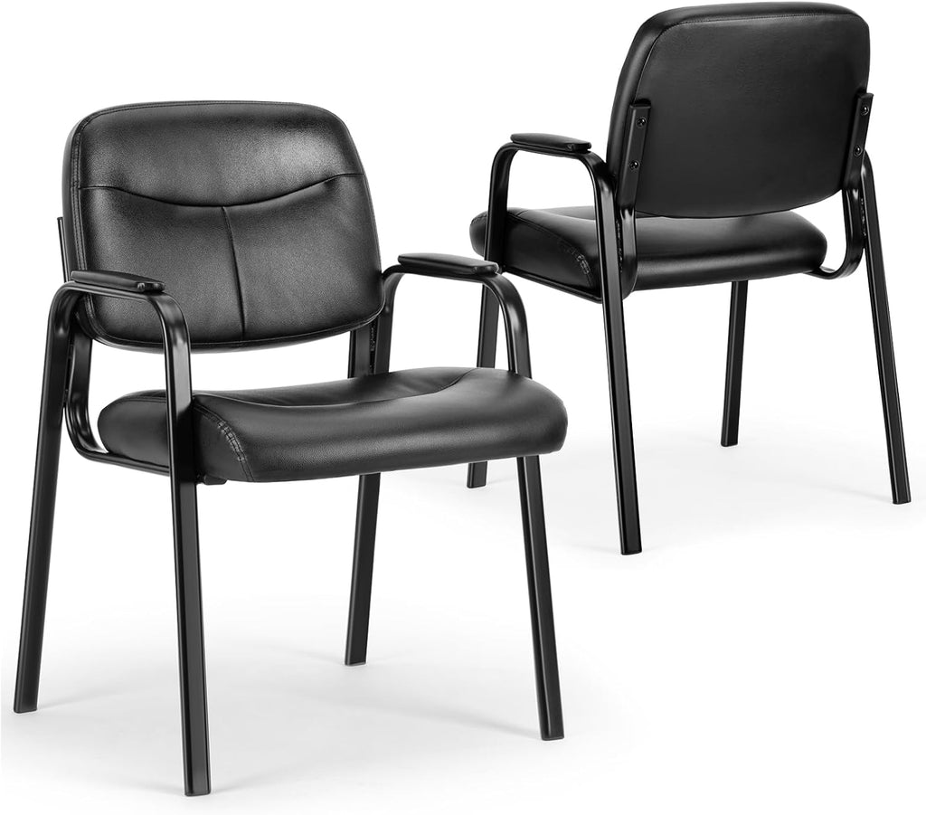 Waiting Room Guest Chair Set of 6, Leather Ergonomic Office Desk Reception Chair No Wheels with Padded Armrest for Conference Lobby Medical Waiting Area Bedroom, Black