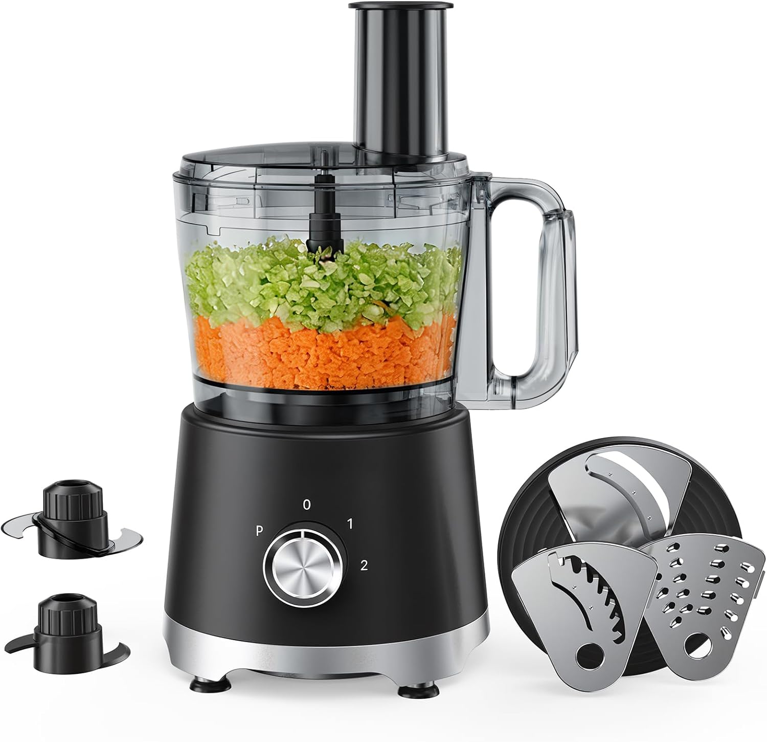 Food Processor 10.5 Cup, Vegetable Choppers with Slicing Shredding Chopping Kneading, Dishwasher Safe, Food Grinder, Stainless Steel Blades, for Smoothie Fruit Dough, 2.6QT, Black