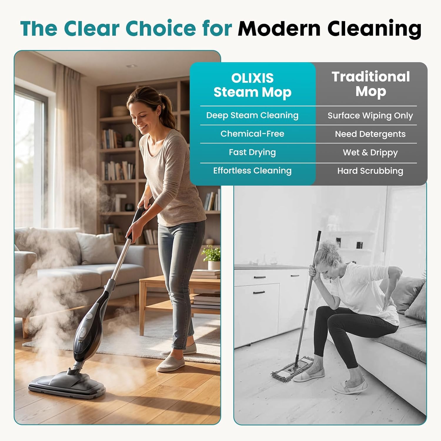 10-in-1 Steam Mop, 1550W Detachable Handheld Steam Cleaner for Floor Cleaning, 16FT Cord, 2 Washable Pads, Multi-Purpose Floor Steamer for Hardwood, Carpet, Tile, Grout, Windows, Black Grey