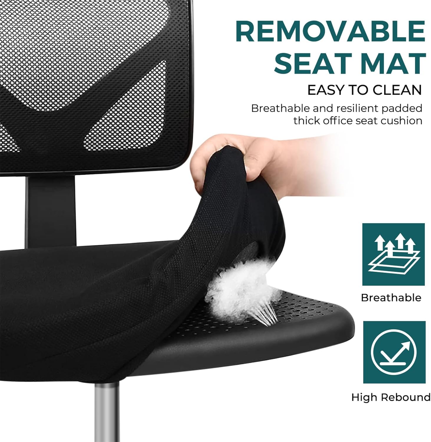 Armless Office Chairs with Wheels, Ergonomic Adjustable Home Desk Swivel Rolling Task Chair No Arms, Comfy Mesh Mid Back Computer Work Vanity Desk Chairs for Small Spaces, New Black