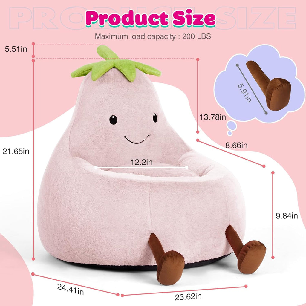 Kids Bean Bag Chair, Stuffed Toddler Couch with Faux Rabbit Fur Cover for Teens & Kids, Comfy Lazy Sofa Chair for Reader, Living Room, Bedroom, Aged 4-12 Years, 24 Inch, Pink