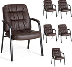 Waiting Room Guest Chair Set of 6, Leather Ergonomic Office Desk Reception Chair No Wheels with Padded Armrest for Conference Lobby Medical Waiting Area Bedroom, Black