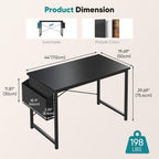 Computer Desk 44 Inch Home Office Desks for Small Spaces, Gaming Writing Study Work Table with Storage Bag and Headphone Hook for Bedroom, Black