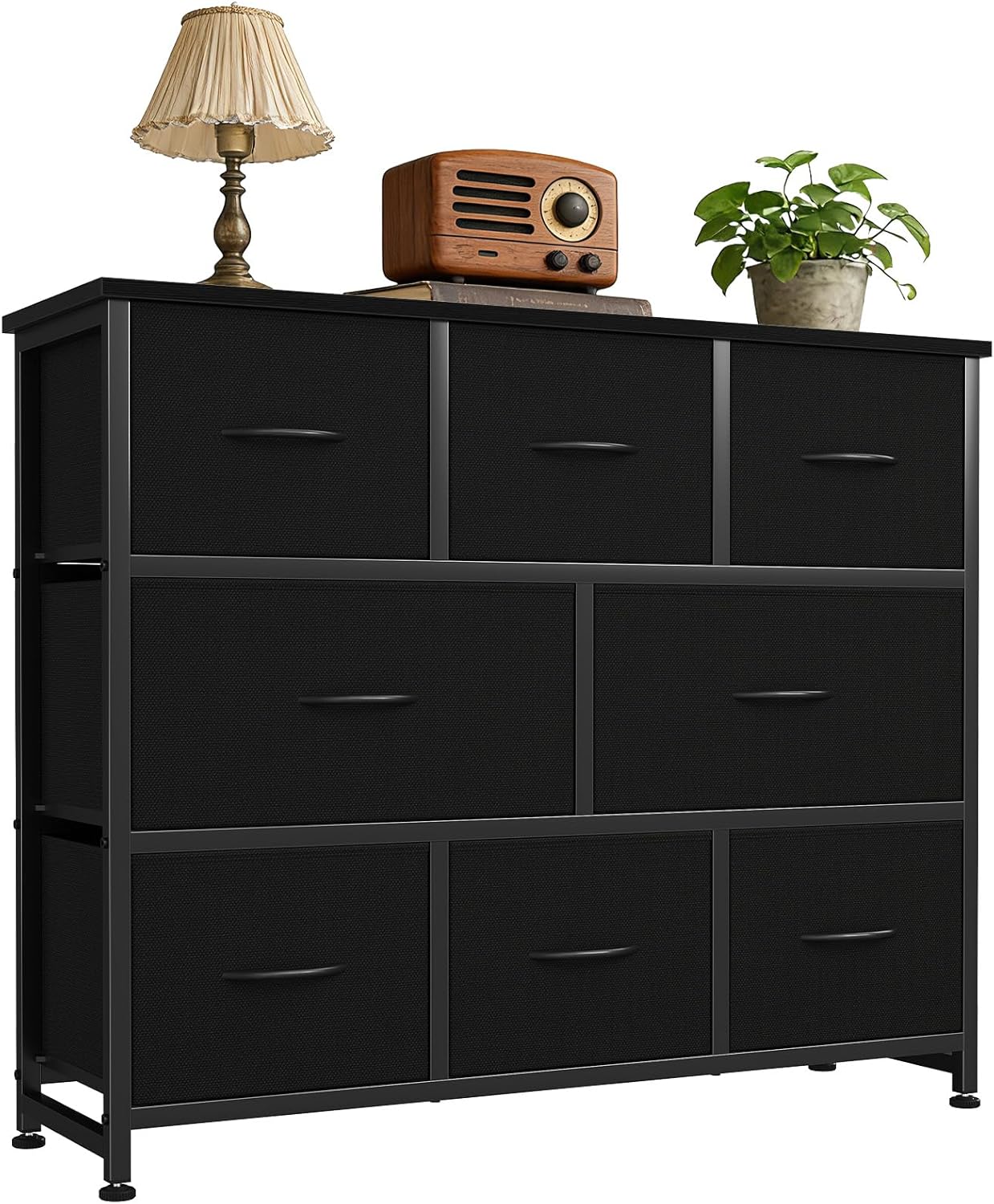 TV Stands for Living Room with 8 Drawers, Tall 8-Drawer Chest of Drawers with Raised Shelf, Storage Tower with Fabric Bins for Organization, Hallway Storage, Oak