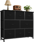 TV Stand, Dresser with 8 Fabric Drawers, Spacious Storage Tower for Closet, TV Stand with Wood Top and Mental Frame, Storage Unit for Living Rooms, Bedroom and Entryway, Black