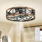 Ceiling Fans with Remote, Farmhouse Ceiling Fan, 19 Inch Low Profile Caged Fandelier, Flush Mount with 6 Wind Speeds, for Bedroom, Kitchen, Living Room, Bulbs Not Included, Black