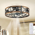 Ceiling Fans with Remote, Farmhouse Ceiling Fan, 22 Inch Low Profile Caged Fandelier, Flush Mount with 6 Wind Speeds, for Bedroom, Kitchen, Living Room, Bulbs Not Included, Gold