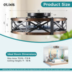 Ceiling Fans with Remote, Farmhouse Ceiling Fan, 22 Inch Low Profile Caged Fandelier, Flush Mount with 6 Wind Speeds, for Bedroom, Kitchen, Living Room, Bulbs Not Included, Gold