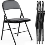 Folding Chair 4 Pack, Leather Padded Foldable Chairs, Sturdy Metal Portable Chairs, Easy to Use and Store, Outdoor and Indoor, for Home, Office, Party, Garden, Kahki