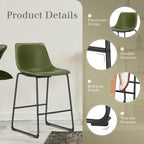 26 Inch Counter Height Bar Stools Set of 4, Modern Faux Leather High Barstools with Back and Metal Leg, Bar Chairs for Kitchen Island, Green