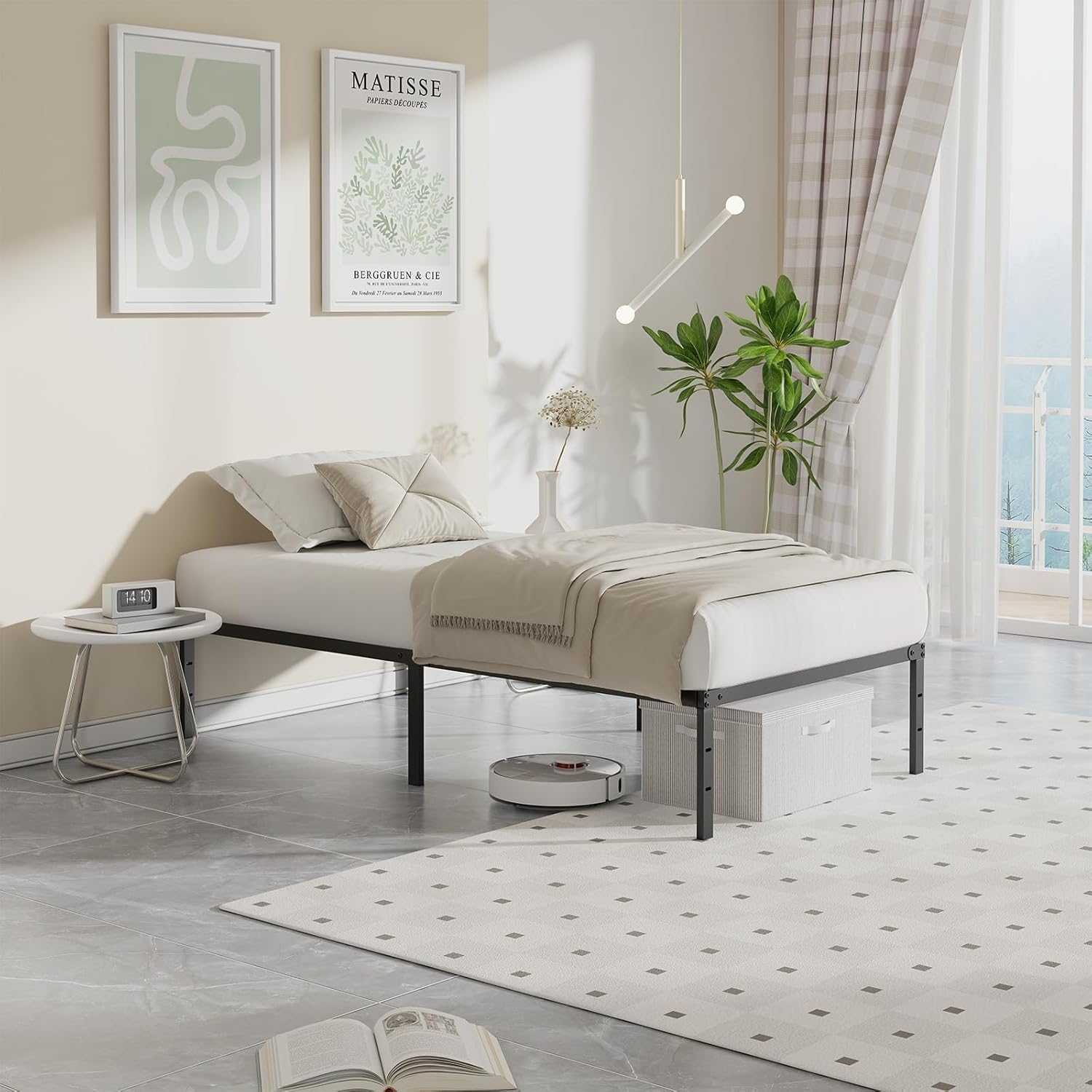 Twin XL Size 14 Inch Platform Bed Frame, Heavy Duty Metal Foundation Frame, Noise-Free Sturdy Steel Slats, Underbed Storage, No Box Spring Needed, Quick Setup
