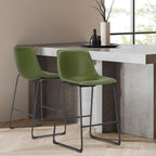 26 Inch Counter Height Bar Stools Set of 4, Modern Faux Leather High Barstools with Back and Metal Leg, Bar Chairs for Kitchen Island, Green