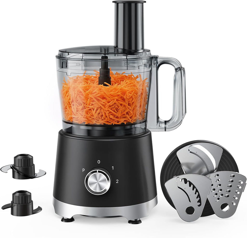 Food Processor 10.5 Cup, Vegetable Choppers with Slicing Shredding Chopping Kneading, Dishwasher Safe, Food Grinder, Stainless Steel Blades, for Smoothie Fruit Dough, 2.6QT, White