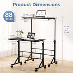 31.5 Adjustable Height Mobile Desk with Locking Wheels & Pin-Lock, Portable Workstation for Walking Pad & Active Home Office, Black