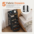 Nightstands Set of 2 with Charging Station, Bedside Table with USB Ports & Type-C, 2 Fabric Drawers Night Stand with Open Shelf, Compact End Table for Bedroom, Rustic Brown