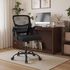 Home Office Desk Chair - Ergonomic Computer Mesh Chair with Lumbar Support & Rocking Mode, Height Adjustable, Flip-up Armrest, for Conference, Meeting Room, 360?? Swivel, Adults, Black