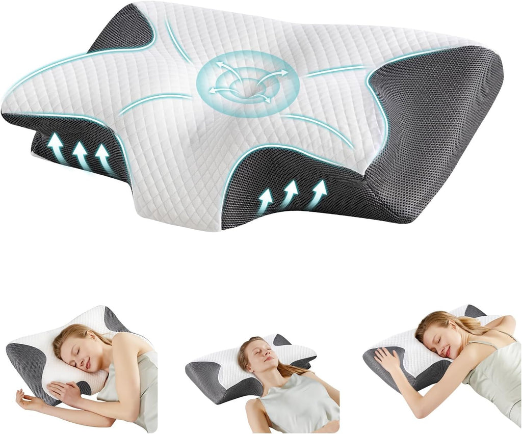 Cervical Pillow for Neck and Shoulder, Contour Memory Foam Pillow, Ergonomic Neck Support Pillow for Side Back Stomach Sleepers with Pillowcase