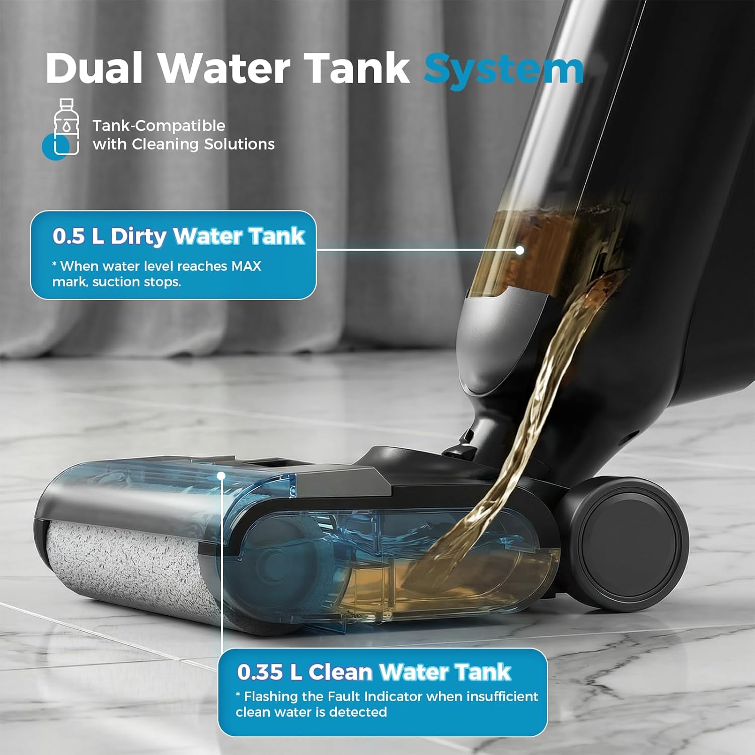 Wet Dry Vacuum Cleaner, Cordless All-in-One Vac Mops, Vacuum Mop with Self-Cleaning System, Dual Water Tank Design, Tangle-Free Brush, Dual-Edge Cleaning, 35-Min Runtime