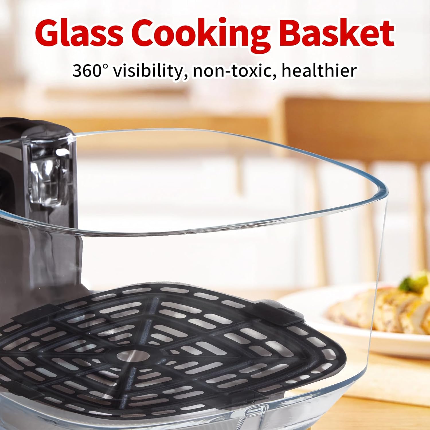 4.7Qt Glass Air Fryer, Non Toxic Air Fryer with 10 Preset Cook Modes, 395??F Rapid Air Crispy Technology, Roast Bake Dehydrate Reheat, Nonstick & Easy-Clean Basket, 1300W