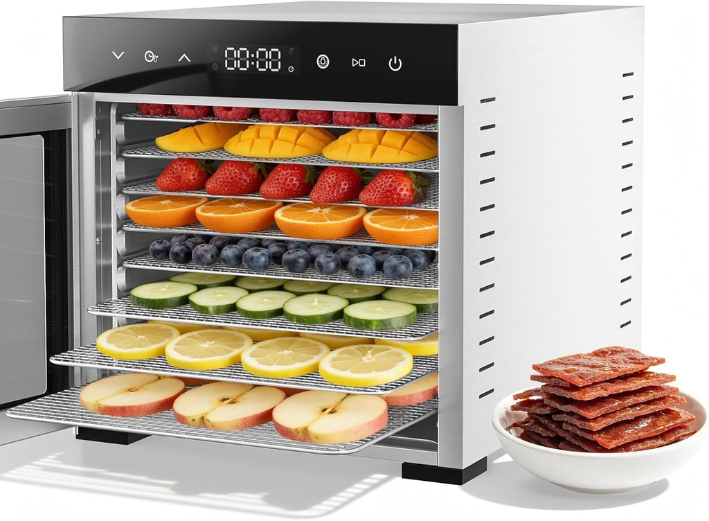Food Dehydrator Machine, 500W Jerky Dehydrators with 8 Stainless Steel Large Trays, 185??F Temperature Control & 24H Timer Food Dryer for Fruit Meat Herb Dog Treats, Black