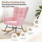 Nursery Rocking Chair Teddy Upholstered, Comfy Glider Rocker with High Backrest Armchair Padded Seat, Accent Side Chair for Living Room Bedroom Offices Small Spaces Indoor, Pink