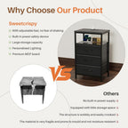Nightstands Set of 2 with Charging Station, Bedside Table with USB Ports & Type-C, 2 Fabric Drawers Night Stand with Open Shelf, Compact End Table for Bedroom, Rustic Brown