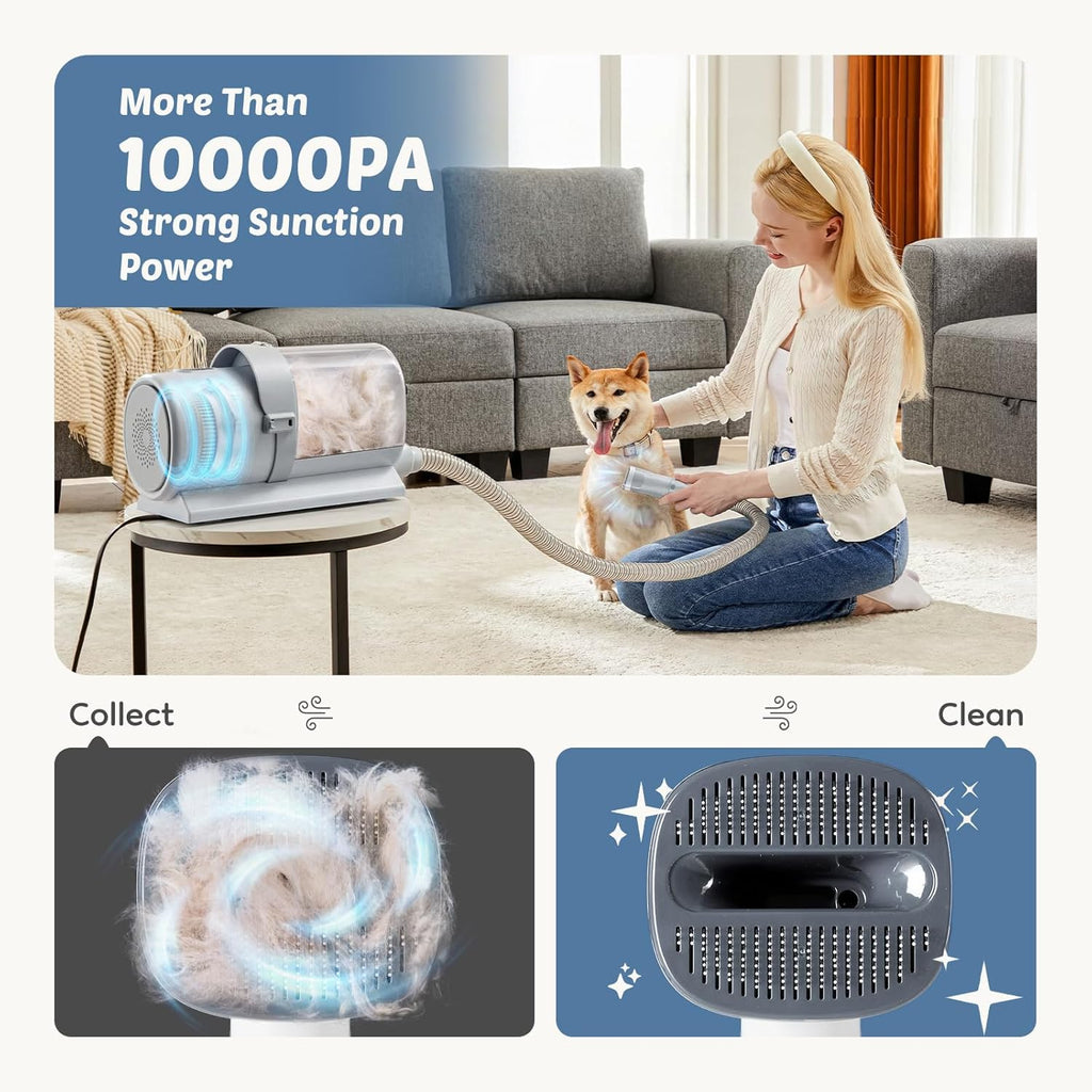 2.5L Pet Grooming Vacuum Kit, 3 Adjustable Suction Modes, 5 Professional Grooming Tools with Cordless Low Noise Dog & Cat Hair Clippers, Classic Gray