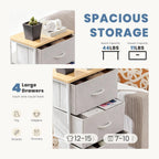 Nightstand with 4 Drawers Bedside Table with Removable Fabric Bins Sturdy Steel Frame Wood Top Organizer Furniture for Bedroom Closet Living Room,Light Gray