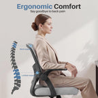 Home Office Desk Chair - Ergonomic Computer Mesh Chair with Lumbar Support & Rocking Mode, Height Adjustable with Flip-up Armrest, for Conference, Meeting Room, 360?? Swivel, Adults, Grey