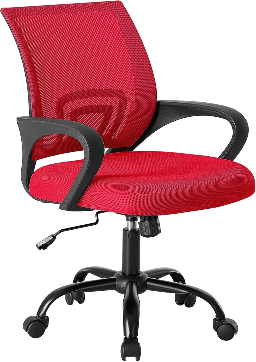 Office Desk Chair - Ergonomic Mid Back with Lumbar Support & Rocking Mode, Height Adjustable with Fixed Armrest, Storage Back for Computer, Gaming, Conference, Meeting Room, 360?? Swivel, Grey