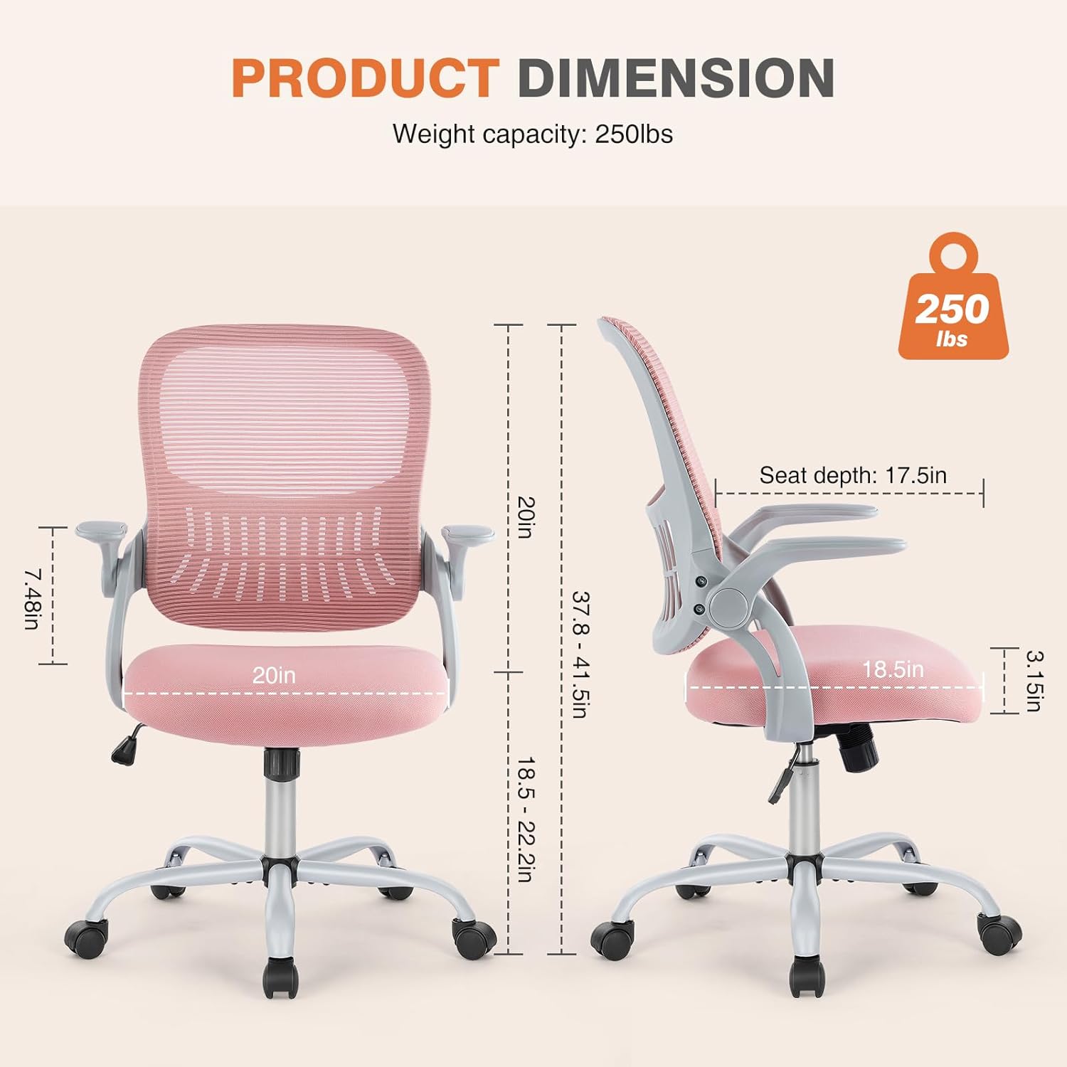 Home Office Managerial Executive Chair, Ergonomic Mesh Adjustable Swivel Mid-Back Chair with, Flip-up Arms, Comfortable Lumbar Support, Comfy Arms for Bedroom,Study,Student