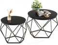 Modern Geometric Coffee Table Set of 2, Round Nesting Side Tables with Hidden Storage, Movable End Tables for Living Room Decor & Practical Use