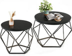 Modern Geometric Coffee Table Set of 2, Round Nesting Side Tables with Hidden Storage, Movable End Tables for Living Room Decor & Practical Use