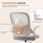 Home Office Managerial Executive Chair, Ergonomic Mesh Adjustable Swivel Mid-Back Chair with, Flip-up Arms, Comfortable Lumbar Support, Comfy Arms for Bedroom,Study,Student, Grey