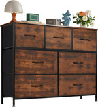8 Drawer Dresser for Bedroom, Wide Fabric Storage Tower with Wooden Top and Metal Frame, Closet Chest Organizer Furniture, Living Room Hallway, Black