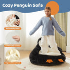 Kids Bean Bag Chair, Stuffed Toddler Couch with Faux Rabbit Fur Cover for Teens & Kids, Comfy Lazy Sofa Chair for Reader, Living Room, Bedroom, Aged 4-12 Years, 34 Inch, Penguin Black White