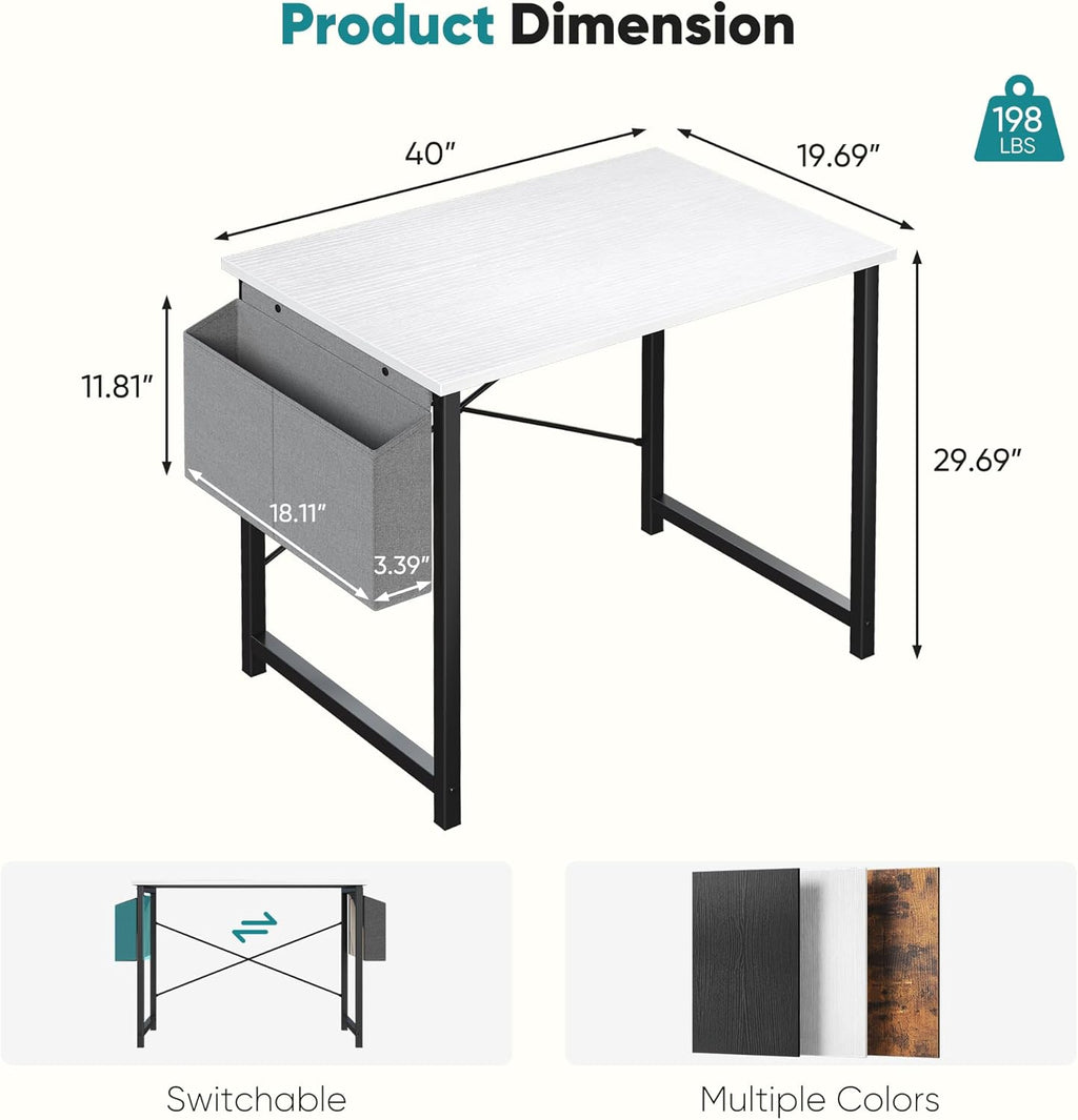 Computer Desk 31 Inch Home Office Desks for Small Spaces, Gaming Writing Study Work Table with Storage Bag for Bedroom, White