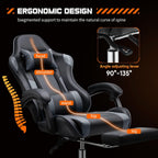 Computer Video Game Desk Chair - Ergonomic Comfy Lumbar Support with Footrest, PU Leather Recliner with Headrest, Fixed Up Armrest, Height Adjustable and 360?? Swivel, for Adults, Grey