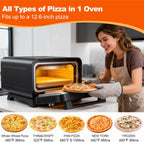 Pizza Oven Indoor, 1600W Electric Pizza Oven Fast Heating, 4 Modes Pizza Maker for 12 Inches, with Pizza Stone & Spatula, Upper-Bottom Independent Heating Temperature Control